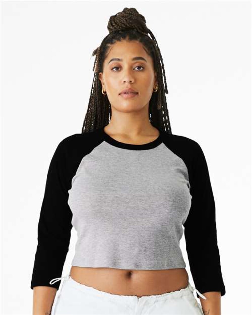 BELLA+CANVAS Ladies Micro Rib Raglan 3/4 Sleeve Baby Tee for Casual Wear, Streetwear & Cropped Fit Style Top